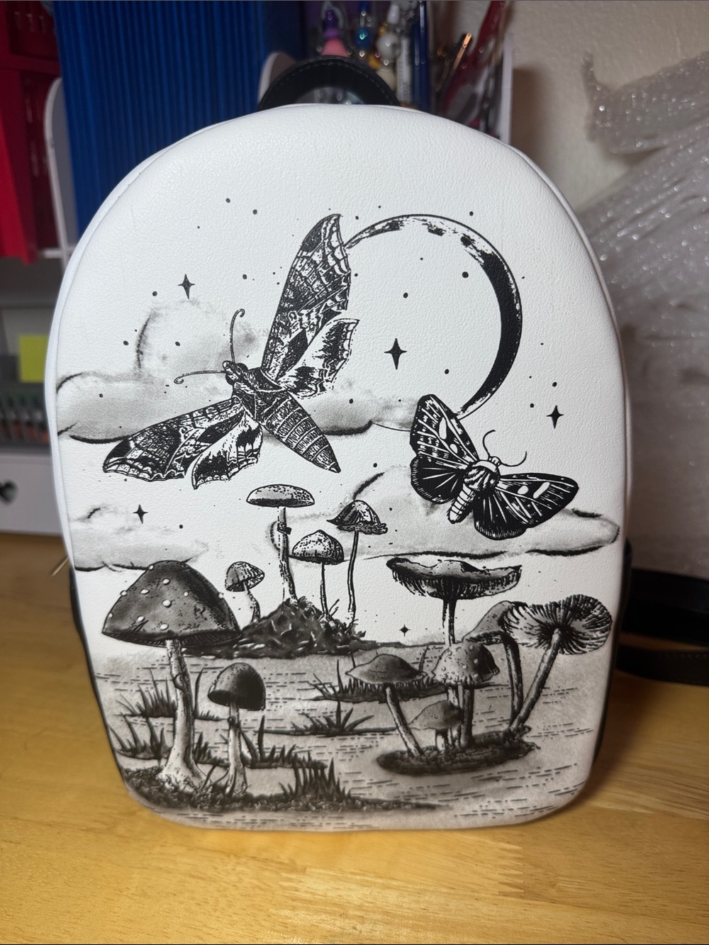 Black and White Mushroom Moth Mini Backpack